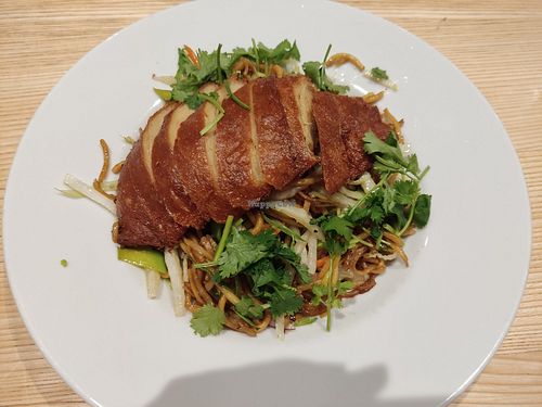 Chow mein with seitan from the permanent menu at Loving Bistro - OC Flora in Prague