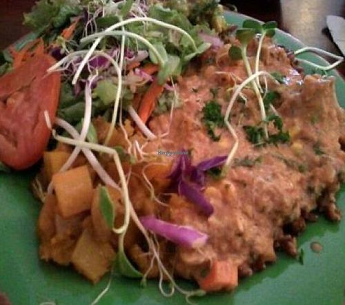 Moroccan Stew Platter: Chunks of Seitan with Mixed Veggies served with a Salad with Sesame Dressing by kris from veganscraps at Chef Brooke's Natural Cafe in Fort Myers
