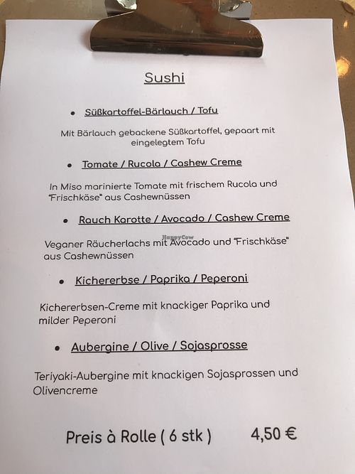 Sushi menue at Mo's Café in Hamburg