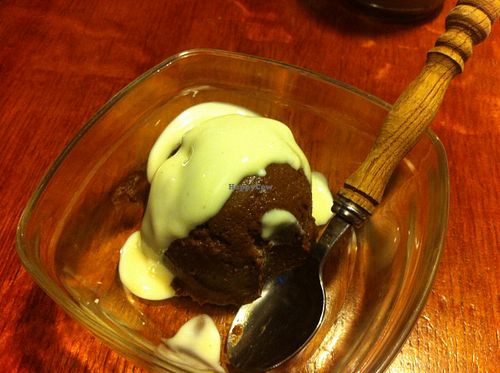 chocolate pudding with vegan vanilla yogurt at De Klinker in Nijmegen