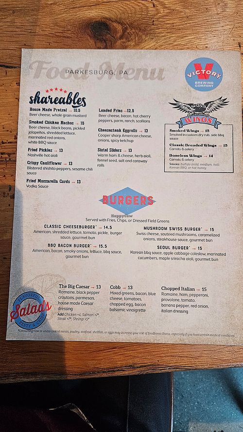 Current May 2026 menu at Victory Brewing Company Parkesburg in Parkesburg