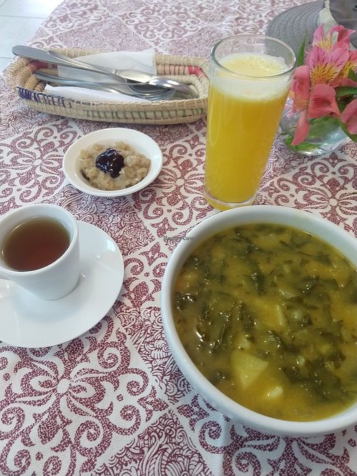 Tea, dessert, soup, juice at Prana Veggie in Quito