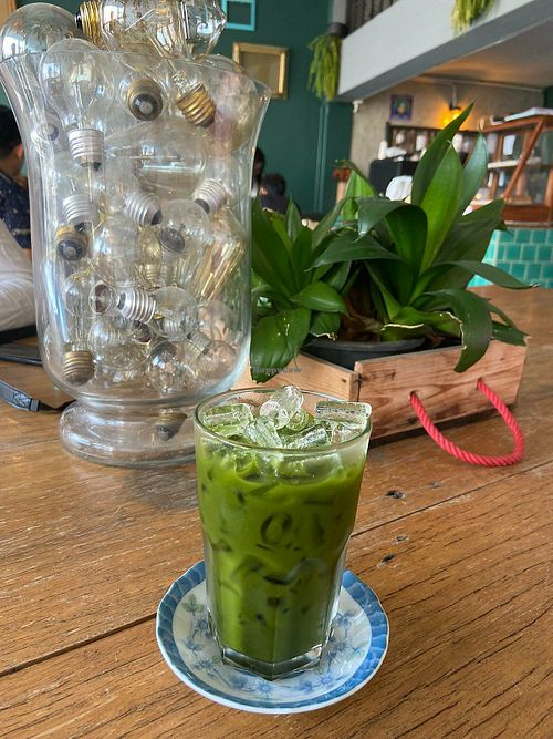 Cold matcha without milk (really good) at Rustic - Boho in Phitsanulok