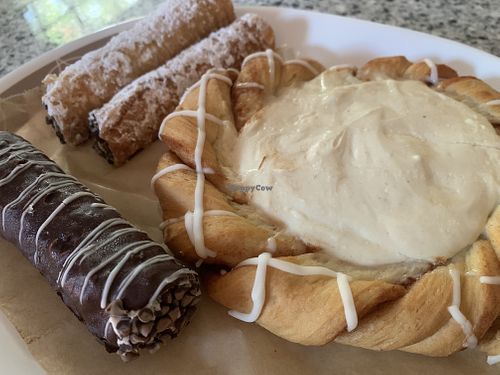 Vegan treats danish and cannoli  at Brewing Good Coffee Company in Savage