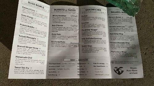 Menu Side A at Bliss Cafe in San Luis Obispo