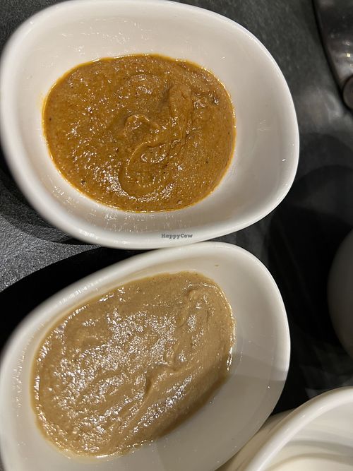 Vegetarian sauces - spicy and non spicy  at Arashi Shabu-Shabu in Johor Bahru