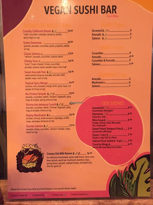 The menu as of late Oct 2022 at Vegan Sushi Bar - Kinkerstraat in Amsterdam