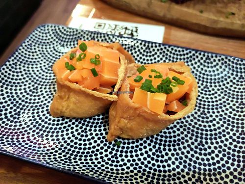 Nigiri with 'salmon' at Vegan Sushi Bar - Kinkerstraat in Amsterdam