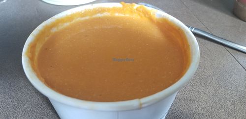 Vegan creamy tomato soup at Beautiful Whirl'd in Warren