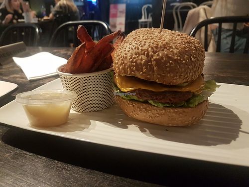 Vegan beyond burger and sweet potato fries at Grill'd in Surfers Paradise
