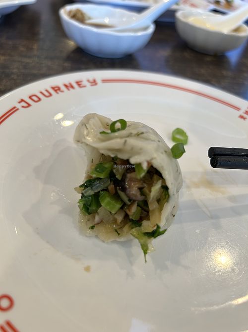 Inside of vegan dumpling   at Journey To The Dumpling in Elk Grove