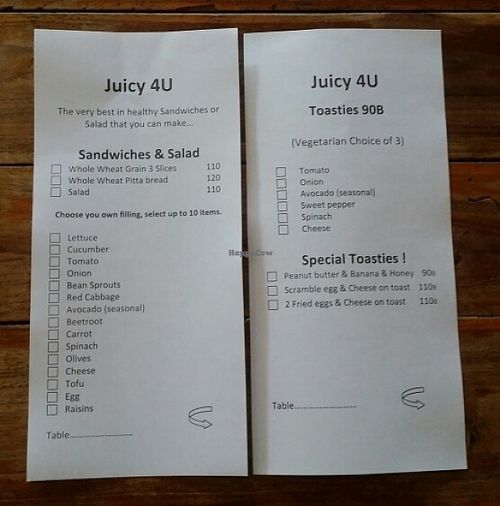 sandwich DIY menu at Juicy4U in Chiang Mai