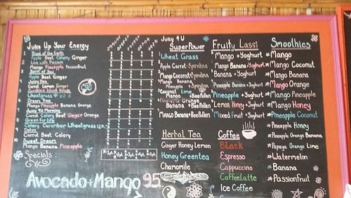 menu wall at Juicy4U in Chiang Mai