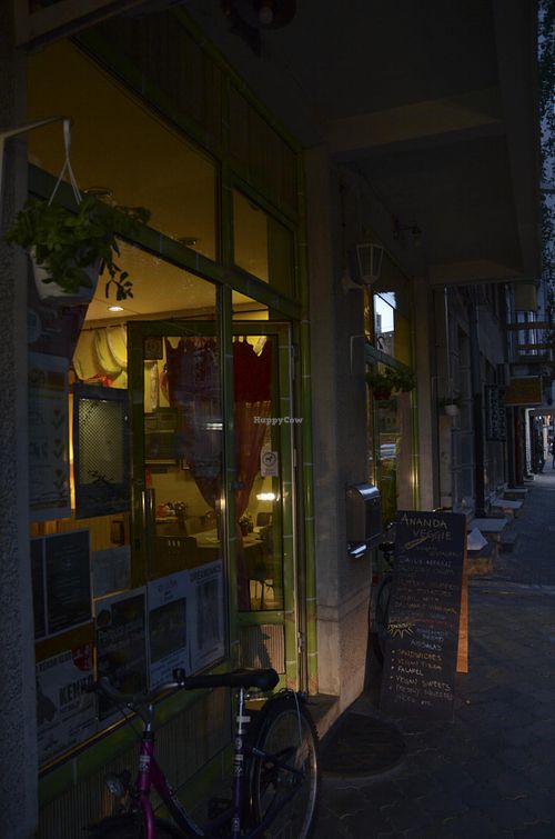 Restaurant exterior with menu at Ananda in Novi Sad