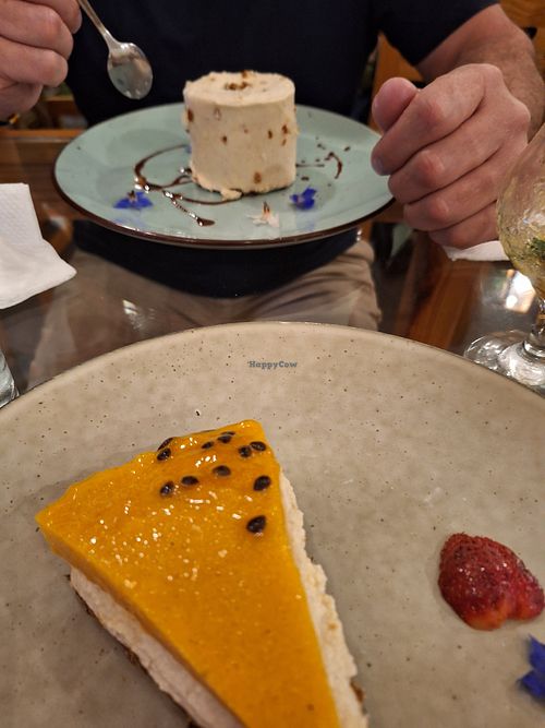 Vegan passion fruit cheesecake at Green House in Aguas Calientes