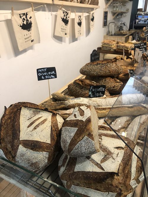 bread display at Boulangerie-Café Pain Salvator in Marseille