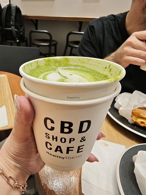Hot matcha latte at HealthyTOKYO CBD Shop & Cafe - Harajuku in Tokyo