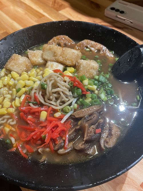 Vegan curry ramen with lotus roots extra   at SATO Ramen in Buffalo