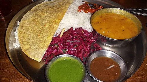 Rice and dal plate at Chai Pani in Asheville
