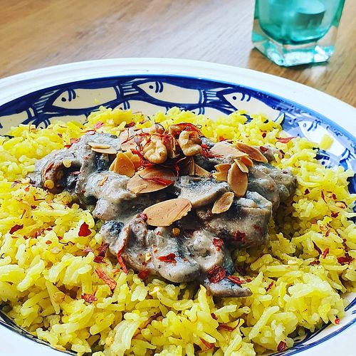 mushrooms on saffron rice at Oh Em Gee in Tunis