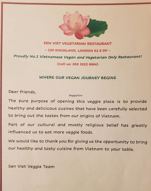 Menu 11/2021 at Sen Viet Vegan in East London