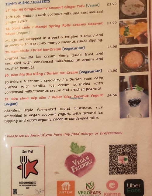 Menu 11/2021 at Sen Viet Vegan in East London