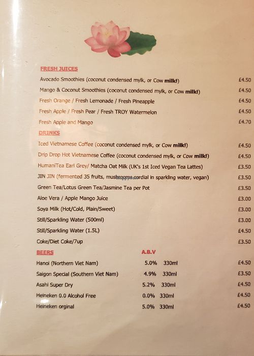 Menu 11/2021 at Sen Viet Vegan in East London