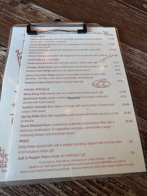 Menu   at The Tramshed in Sheffield