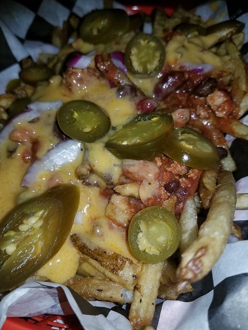 Vegan Cheese, housemade chili, jalapenos at Mid City Grill in Johnson City