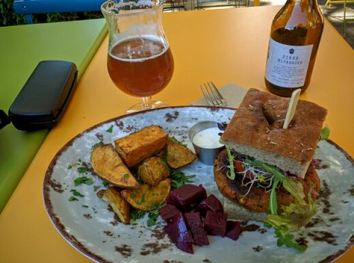 Buckwheat burger and IPA  at Funky Fresh Cafe - DogA in Oslo