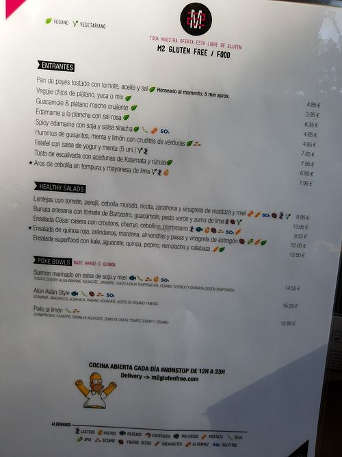 Menu at M2 Gluten Free in Barcelona