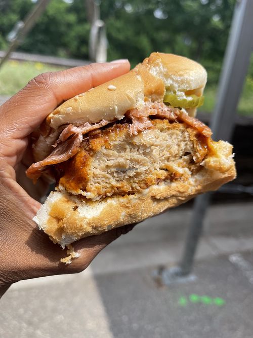 Inside chkn sandwich   at Vuture Food in San Pedro