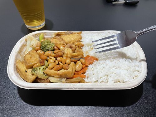 Kung Pao Tofu, take away. Spicy and a big serving    at Burger Plant in Dunedin