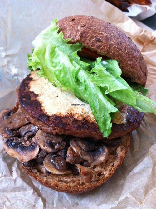 Portobello swiss burger at Evolution Fast Food in San Diego