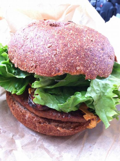 Cheddar bacon burger at Evolution Fast Food in San Diego