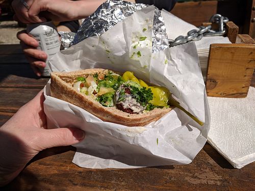 open for the 2022 season! better than I remembered... (fyi they added? are promoting, at least, eggs as a main filling now) at Pita Place in Fairbanks