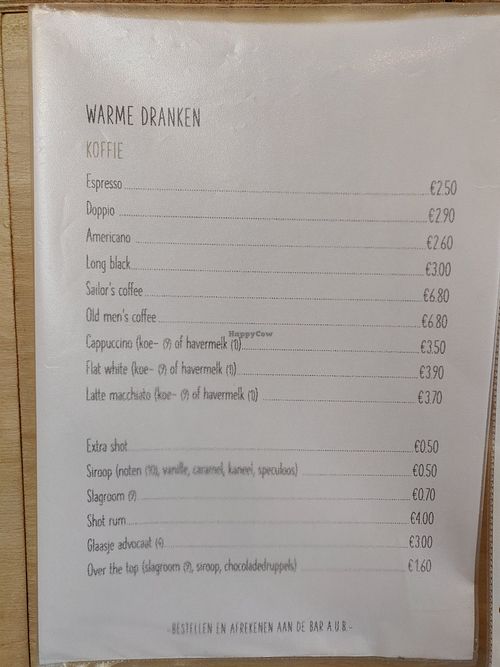 Coffee menu. 24/7/2020 at Postbar in Bruges