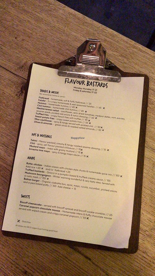 Dinner menu  at Flavour Bastards in Copenhagen