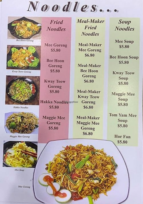 Menu for noodles items.
Photo credit: Mr Henry Lau at Govegpals in Central Singapore