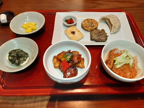 3rd: braised tofu, mixed cold noodles and some fries pancake at Balwoo Gongyang - 발우공양 in Seoul