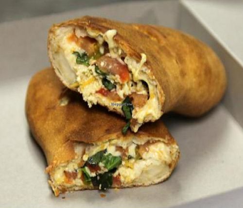 Vegan calzone with daiya cheese, tomatoes, and basil at Cruzer Pizza in Los Angeles
