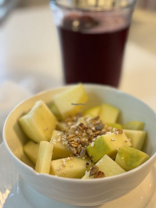 Apples with seed mix  at Veganion Express in Mexico City