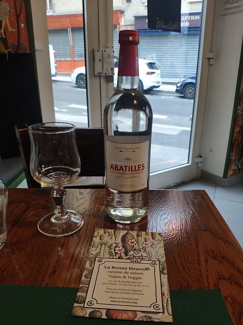 Bottled water at La Bonne Heure in Paris