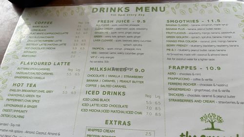 Drinks menu  at The Green Edge Cafe and Store in Windsor