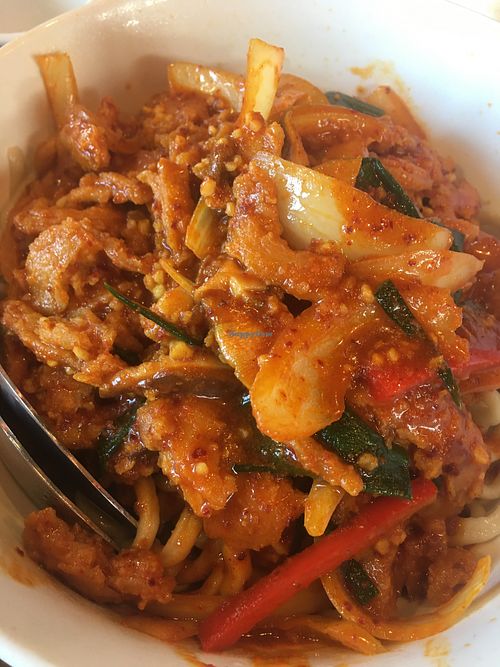 Red curry soy curls at Kung POW in Portland