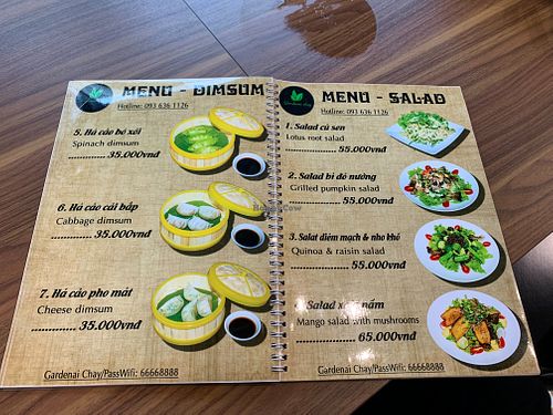Dumplings and salads at Gardenai Chay in Hanoi