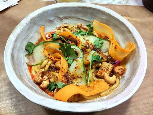 Curry noodles at Winners Vegan Restaurant in Athens