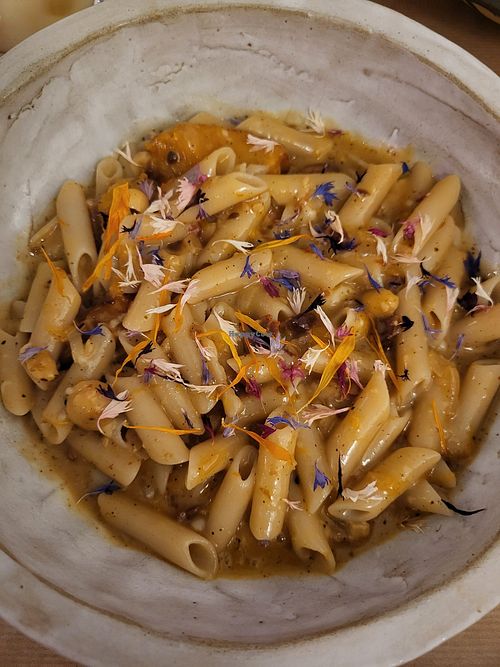 Pumpkin pasta with "blue cheese" at Winners Vegan Restaurant in Athens