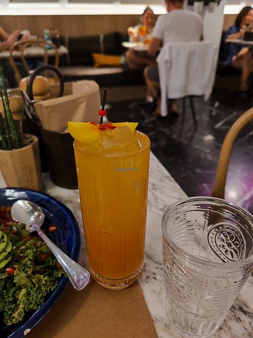 Peach chilli cocktail 🍹 at Winners Vegan Restaurant in Athens