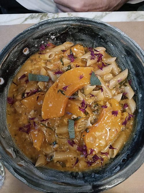 Pumpkin pasta. at Winners Vegan Restaurant in Athens